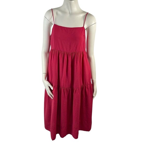 Abercrombie & Fitch Tiered Trapeze Midi Dress Pockets Size Small Cherry Summer - Picture 2 of 16